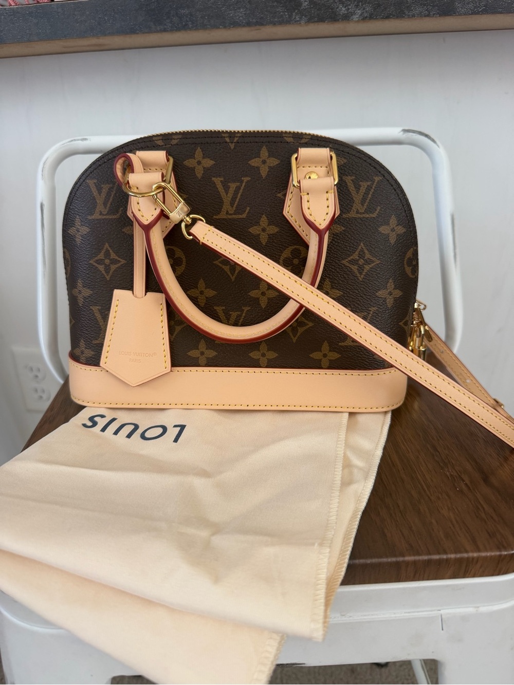 Louis Vuitton Monogram Alma BB Satchel with Natural Leather Trim